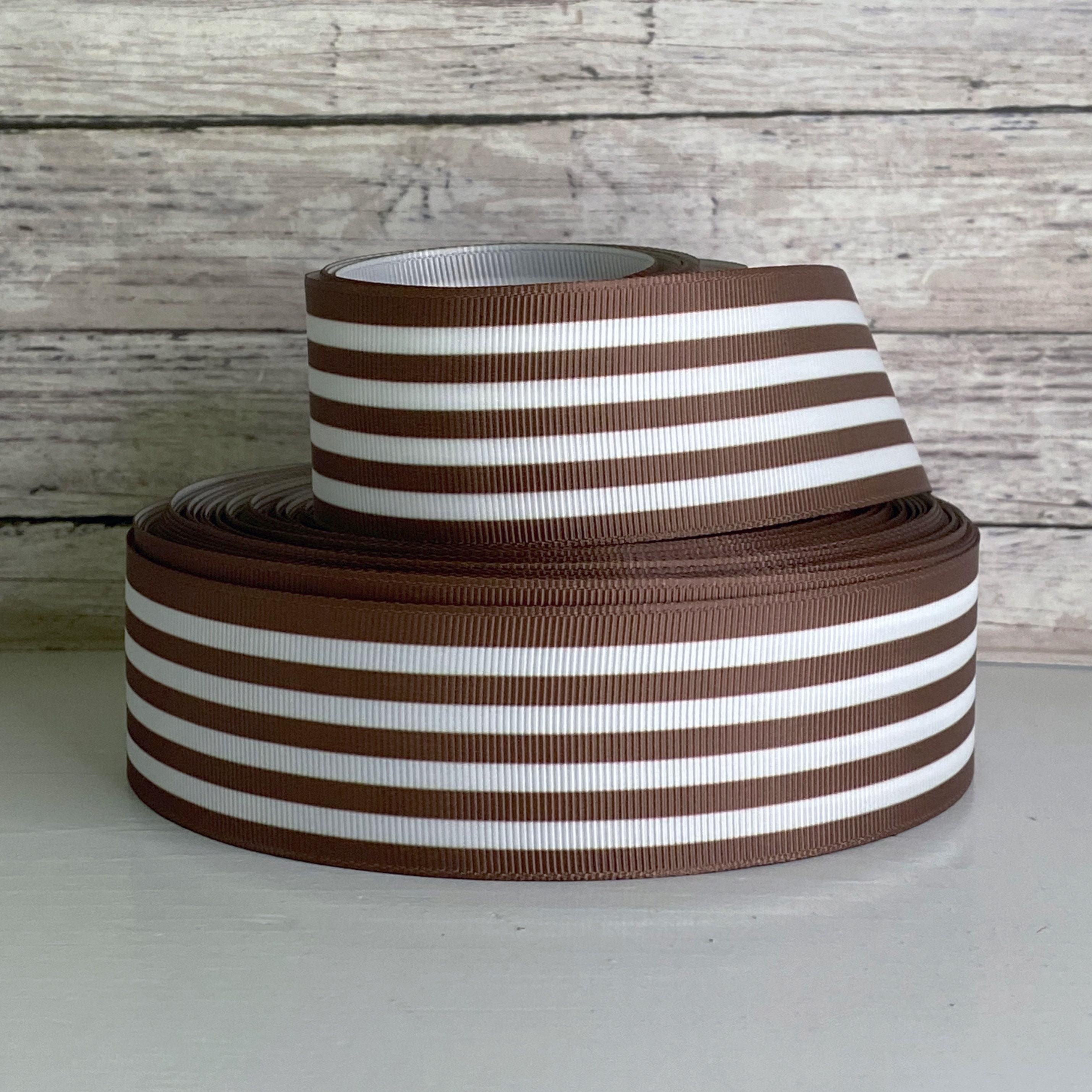 Striped Grosgrain Ribbon - Brown and Ivory - 1 1/2 inch - 1 Yard