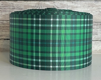 3” Green, Black & White Plaid