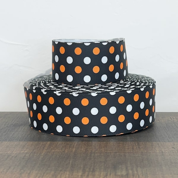 1.5” Orange & White Halloween Polka Dots on Black