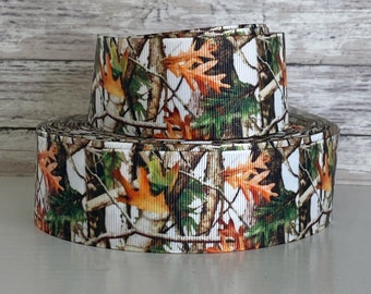 3 Yards Moss Covered Oak Camo Leaf Grosgrain Ribbon - Camouflage Craft Trim