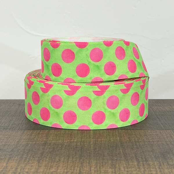 1.5” Pink Polka Dots on Green