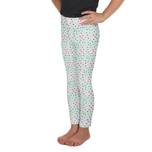 Girls Leggings: Colorful Tiny Hearts, Stretchy Kids Pants