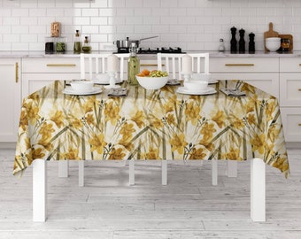 Gul påsklilja-duk: Abstrakt blommig lantlig köksinredning
