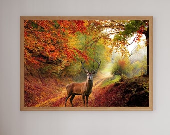 Autumn Deer in Woods Art Print: Fall Home Decor (Digital Download)