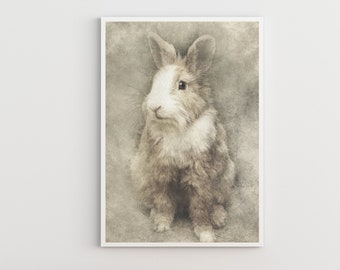 Whimsical Rabbit, Digital Wall Art, Cute Rabbit Print, Farm Animal Nursery, Hare Poster