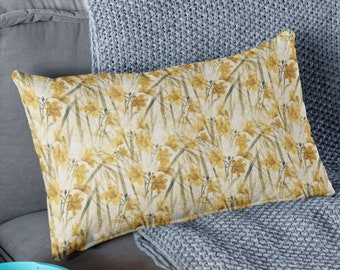 Yellow Daffodil Lumbar Pillow: Abstract Floral Farmhouse Decor