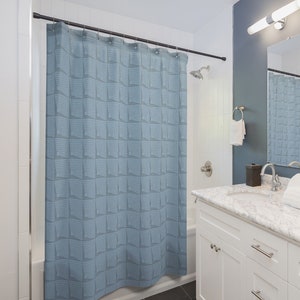 Blue Square Echo Shower Curtain, Modern Geometric Bath Curtain,  Blue Fabric Shower Curtain 71x74, Housewarming Gift Bath Decor