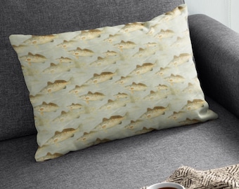 Bass Fish Lumbar Pillow: Fisherman Man Cave Decor