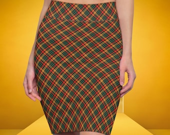 Timeless Plaidster Pencil Skirt, Red Green and Yellow Tartan Plaid Women Pencil Skirt Red Plaid Skirt Christmas Skirt Party Skirt Work Skirt