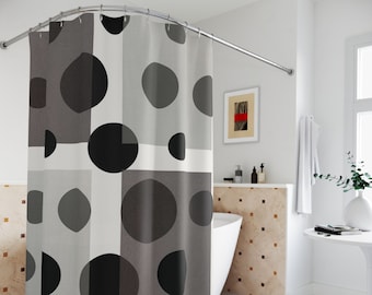 Rideau de douche géométrique Square Harmony, décor de salle de bain géométrique moderne, rideau de salle de bain marron et beige, décor minimaliste
