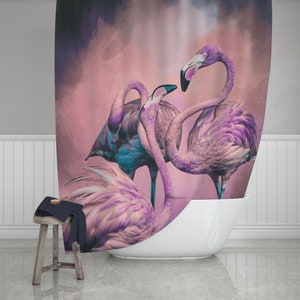 Glitzernde Flamingos Duschvorhang: Pinkes Badezimmer Dekor