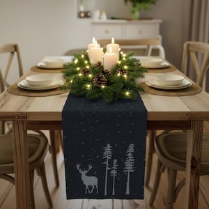 Winter Deer Table Runner: Black Nordic Christmas Decor