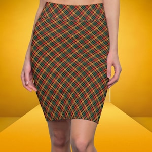 Tartan Plaid Pencil Skirt: Red, Green, and Yellow
