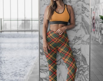 Tartan Plaid Leggings: Red Green Yellow Spandex Yoga Pants