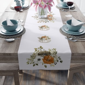 Thanksgiving Harvest, Table Runner, Thanksgiving Decor, White Pumpkin, Table Runner 16x72, Fall Table Runner 16x90