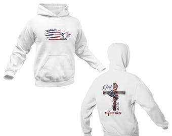 Sudadera con capucha "Dios bendiga a Estados Unidos": sudadera cristiana con bandera y águila desgastadas patrióticas