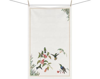 Hummingbird Haven Tea Towel: Floral Cottagecore Kitchen Linens (18x30 inches)