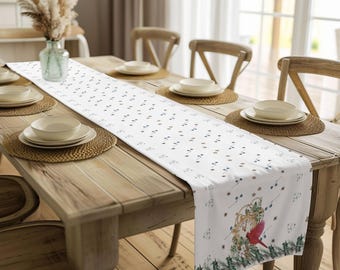 Red Cardinal Christmas Table Runner: Rustic Winter Holiday Decor
