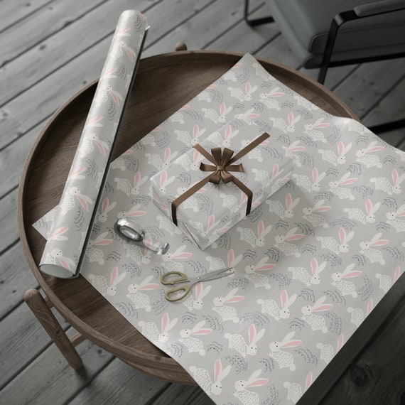 Bunny Wrapping Paper: Grey & Pink Spring Gift Wrap