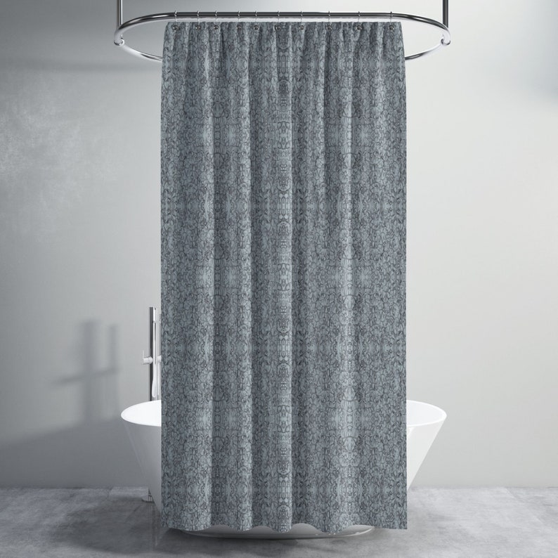 Baroque Pearl Grey Shower Curtain, Grey Abstract Pattern Bathroom Curtain, Modern Shower Curtain