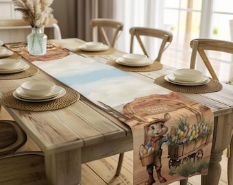 Camino de mesa de Pascua con diseño de conejito vaquero: decoración rústica del suroeste