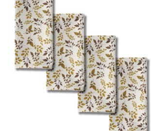 Rustic Leaves Cloth Napkins: Brown & Yellow Fall Table Decor, Set of 4
