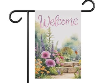Floral Welcome Garden Banner: Spring Summer Porch Decor
