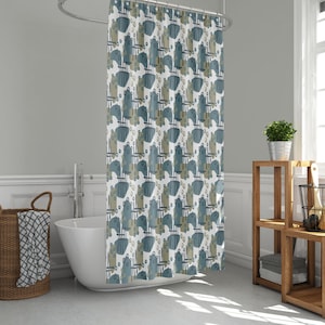 Green and Gold Squiggles Shower Curtain: Boho Bathroom Decor