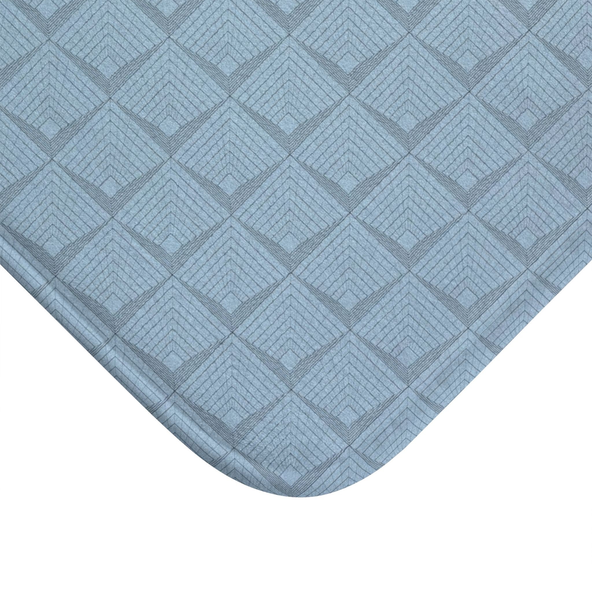 Blue Square Echo Memory Foam Bath Mat, Blue Geometric Bath Mat, Optical