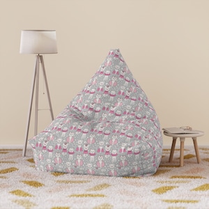 Pink Empress Kitty Bean Bag Chair Cover: Princess Kitten Kids Lounge