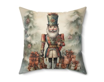 Vintage Nutcracker Christmas Pillow: Rustic Holiday Decor