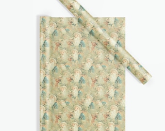 Vintage Santa Wrapping Paper Roll: Old Saint Nick, Deer Gift Wrap