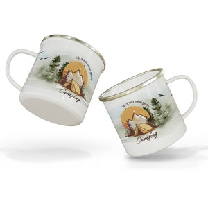 Campfy Emaille-Tasse, 340 ml, „Life is Better When Youre Camping Nature“-Kaffeetasse, tolle Outdoor-Zelt-Wald-Tasse, Camping-Liebhaber-Geschenk, Abenteuer-Tasse