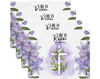 Easter Placemats Set: Purple Floral Christian Table Decor