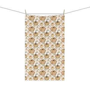 Pumpkin Bounty Tea Towel 18x30 Inch Cotton or Polyester Orange and White Rustic Pumpkin Pattern Thanksgiving Dish Towel for Fall Home Décor