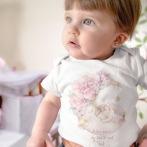 Moon and Stars Baby Girl Bodysuit: &quot;I Love You&quot; Infant Onesie