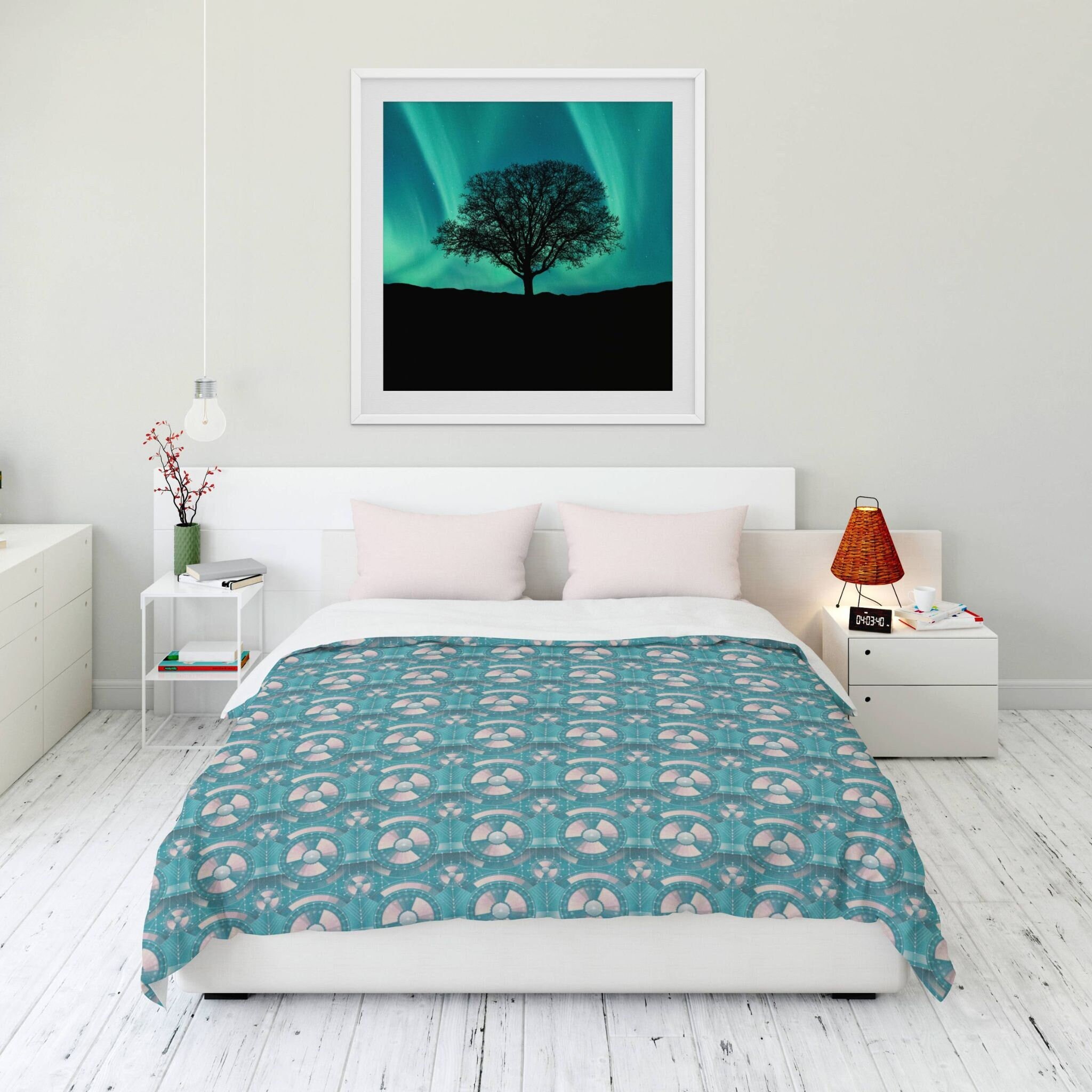 Teal Flywheel Comforter, Teal and Pink Geometric Bedding Modern