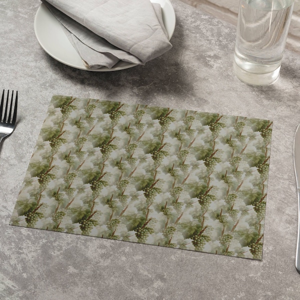 Green Vinery Placemat, Grape Pattern Placemat Abstract Design Cotton Placemat Decorative Kitchen Dining Table Placemat Sage Green Home Déco