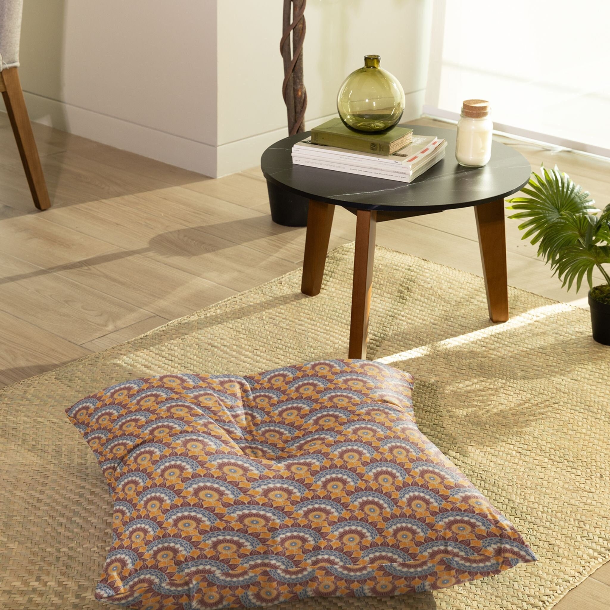 Moroccan Rays Square Tufted Floor Pillow, Multicolor Moroccan Floor ...