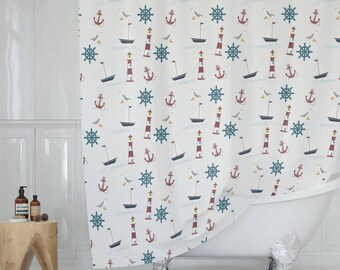 Lighthouse Seascape Shower Curtain: Nautical Bathroom Decor