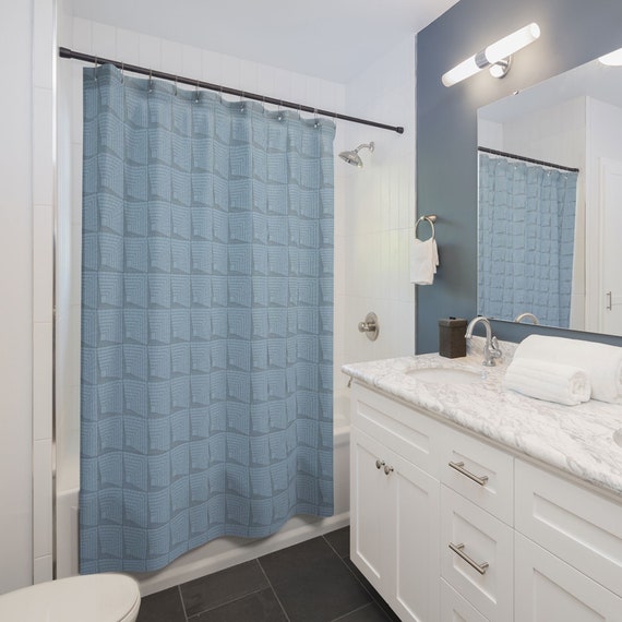 Blue Geometric Shower Curtain, Modern Bath Decor (71x74)