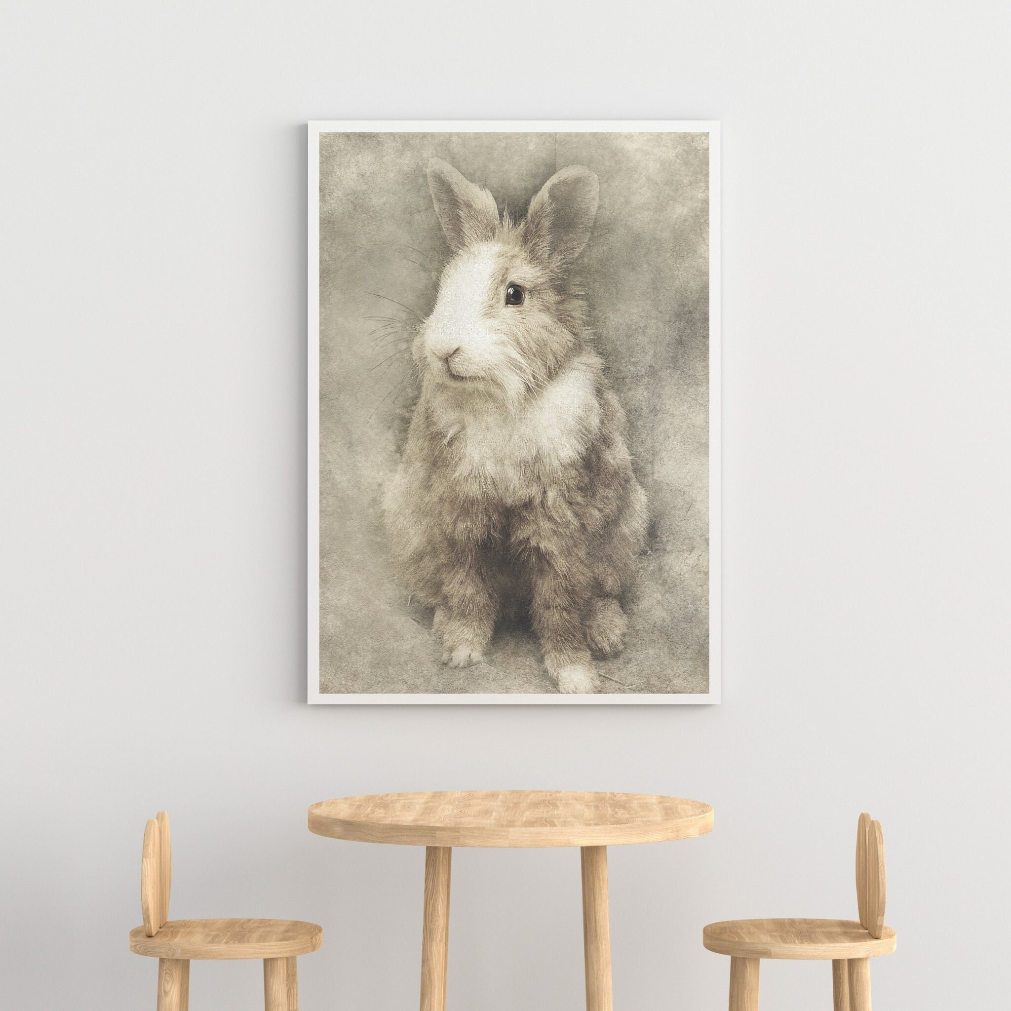 Whimsical Rabbit, Digital Wall Art, Cute Rabbit Print, Farm Animal Nursery, Hare Poster