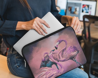 Glitzy Flamingos Laptop Sleeve: Pink Travel Case, Water Resistant