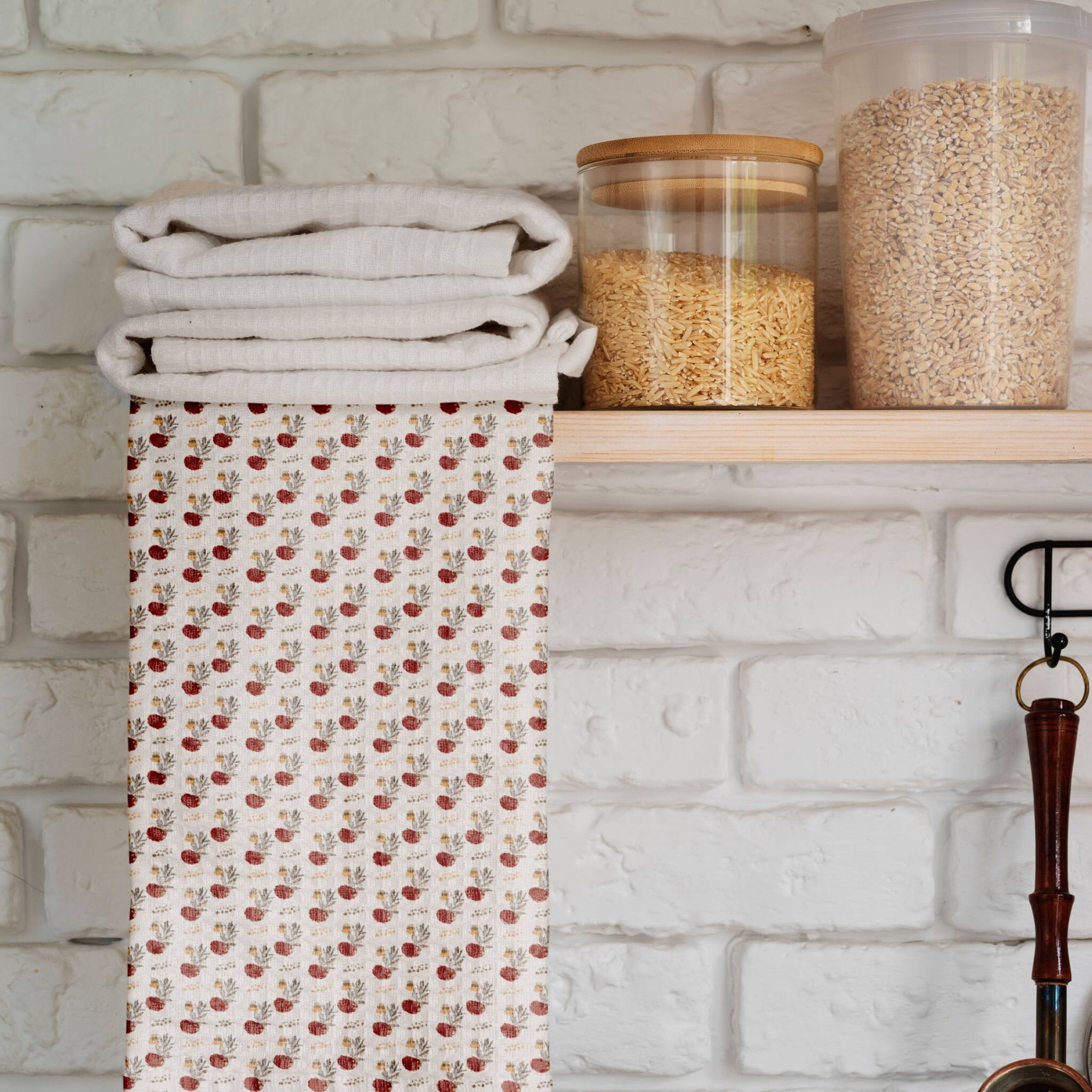 Infinite Red Boho Kitchen Towel, Terracotta White Red Kitchen Towel ...
