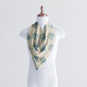 Leafy Relics Poly Scarf, Leaf Pattern Botanical Scarf for Women, Large Designer Square Scarf, Fashion Accessories Gift for Her, Botany Lover