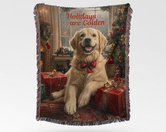 Golden Retriever Weihnachtsdecke im Vintage-Stil