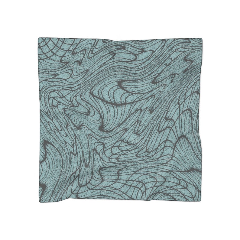 May include: A blue and black abstract pattern with wavy lines and a textured background.