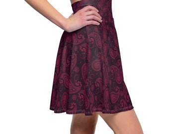 Falda rosa dinámica para mujer, falda circular rosa y morada, falda skater adornada para mujer, elegante falda rosa Paisley para mujer