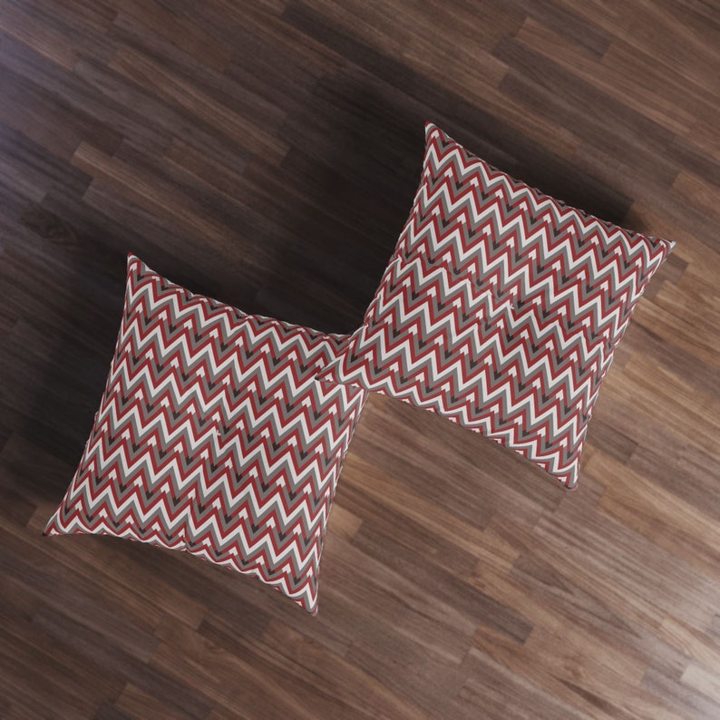 Red Chevron Allure Square Tufted Floor Pillow, Chevron Pattern Large Pillow Seating, Square Red