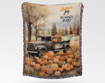 Vintage Kürbis LKW Webdecke: Herbst Dekor